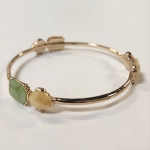 Gold-Toned Bangle Bracelet with Multi-Colored Gemstones